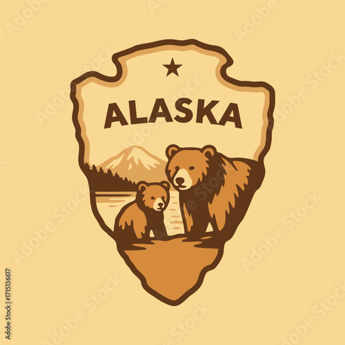 Visit National Park to Alaska state USA, travel logo and icon