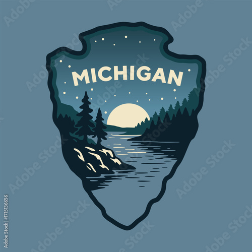 Visit National Park to Michigan state USA, travel logo and icon