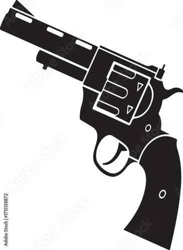 Silhouette of a classic revolver pistol a powerful firearm with a distinctive cylinder and grip presented in stark black and white