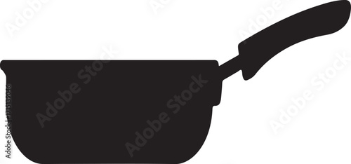 Silhouette of a black saucepan with a black handle against a white background ready for cooking
