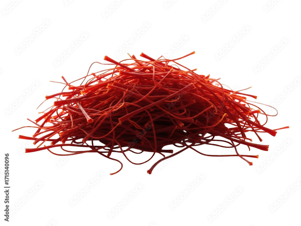Fototapeta premium Close-up of a pile of vibrant red threads, likely saffron