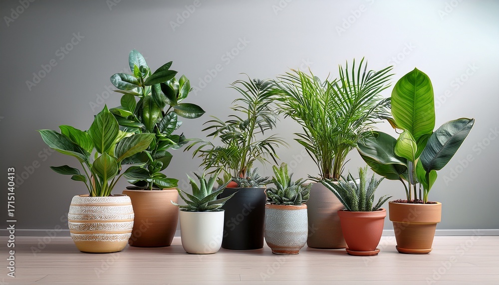 Obraz premium Assorted Houseplants In Various Pots