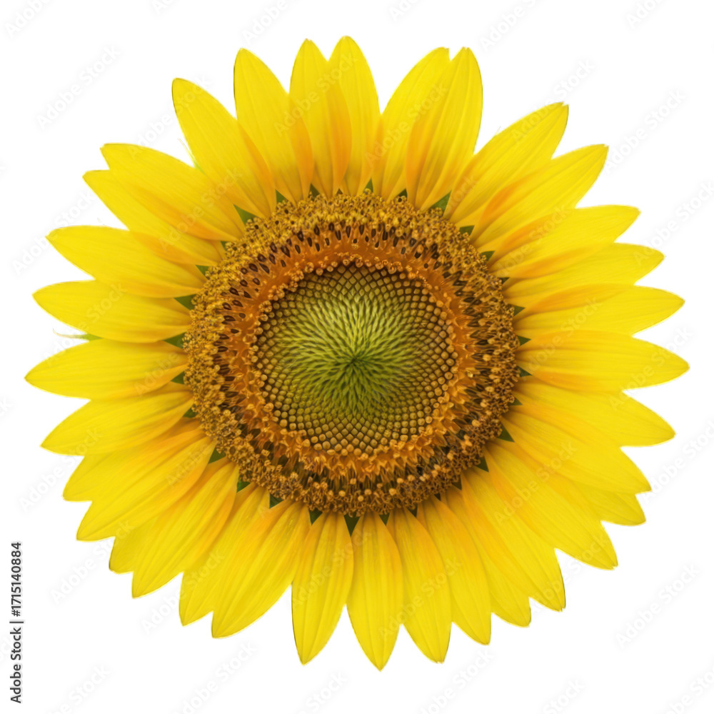 Fototapeta premium Close-up of a vibrant sunflower, showcasing its bright yellow petals and intricate, dark-centered disc