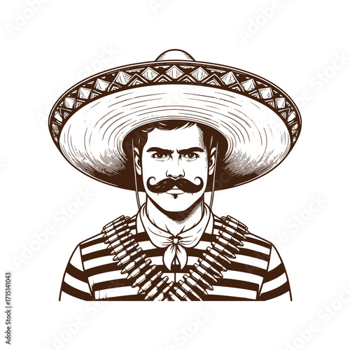 Vintage Mexican Revolutionary with Bandoliers