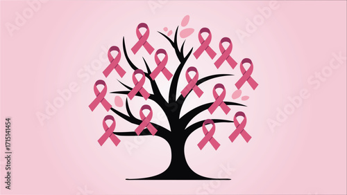 pink tree with ribbon, "Pink Ribbon Tree Illustration for Breast Cancer Awareness Campaign Starting 1st October" breast cancer awareness 