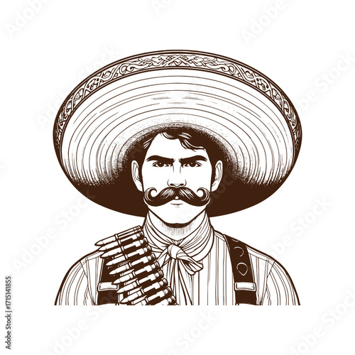 Vintage Mexican Revolutionary with Bandoliers