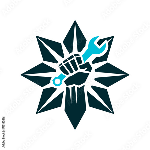 Labor Day Fist Gripping Wrench Geometric Design Labor Day Deep red raised fist gripping a wrench geometric and angular