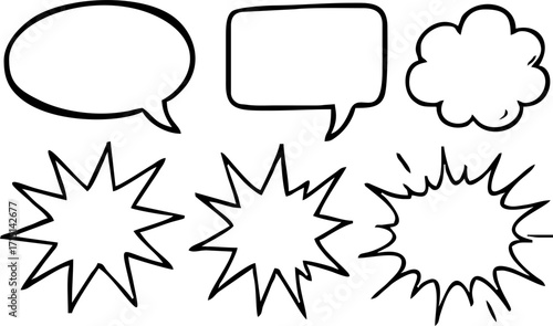 Set of hand drawn speech bubbles. Vector illustration