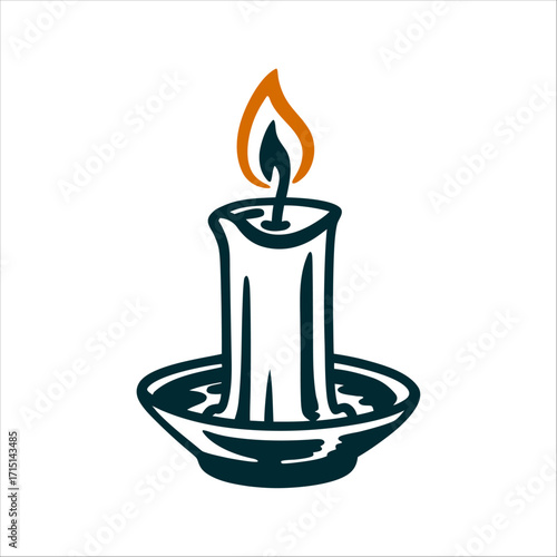 Candle Flame Vector Icon, Remembrance Symbol All Souls Day Pale gray candle flame glowing softly inside a tapered holder