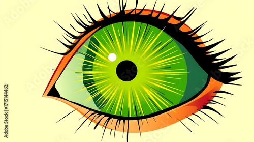 Stylized artistic green eye with radiant yellow iris, ideal for social media posts or creative designs