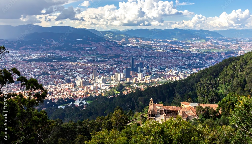 Fototapeta premium High-angle view of a sprawling city nestled in a valley surrounded by mountains