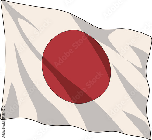 風に靡く日本の国旗のイラスト
