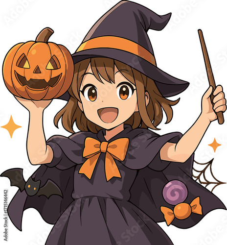 魔女の衣装の少女のイラスト