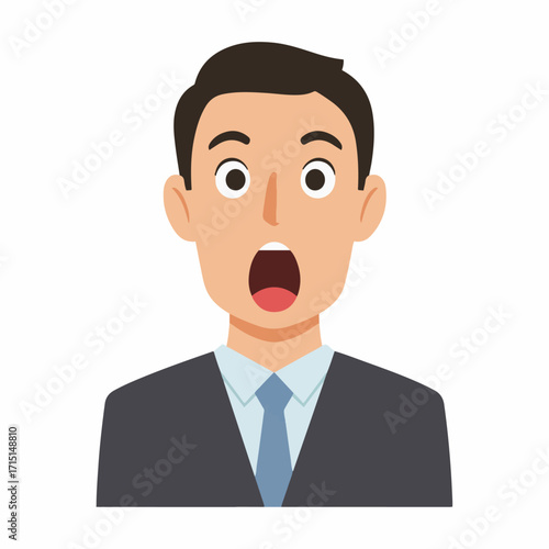 A man in a suit and tie with his mouth open in surprise or shock.