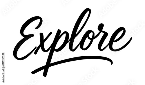 Elegant black script of the word explore in handwritten style