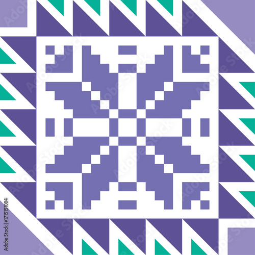  Abstract folk pattern with a central snowflake design and triangles