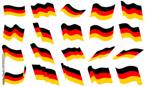 Lively vector illustration collection of waving German flags in comprehensive set is perfect for expressing patriotism or enhancing designs related to Germany, suitable for print applications.