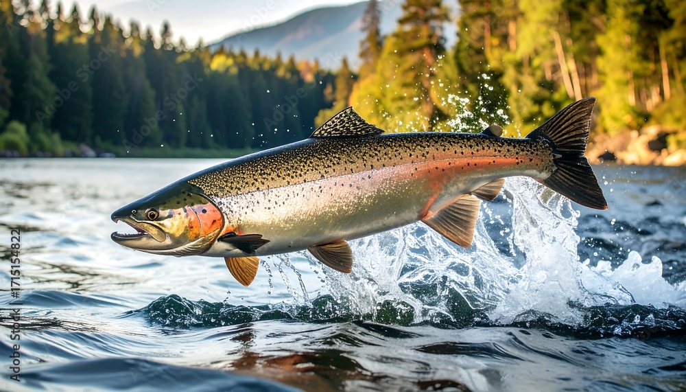 Obraz premium Salmon leaping in a river