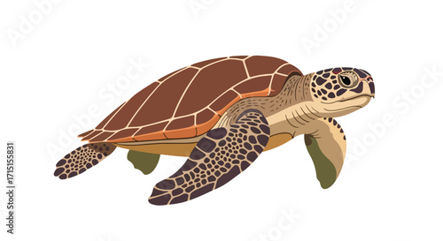 Majestic sea turtle gracefully gliding in the clear blue ocean waters in graphic style, a symbol of marine conservation and beauty