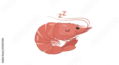 Dreamy Prawn: A Peaceful Shrimp Illustration with Sleepy Expression for Creative Marine Life Designs and Children's Art projects