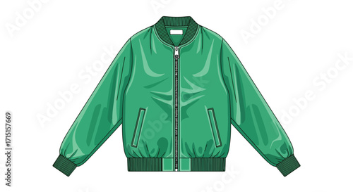Vivid green bomber jacket illustration showcasing fashion design and stylish apparel on a clean white backdrop perfect for mockups