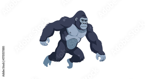 Animated gorilla character on the move with powerful presence and muscular physique depicted in vector format for digital use