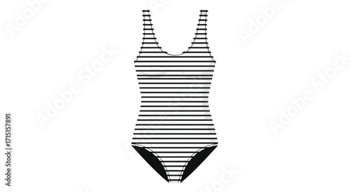 Classic monochrome striped swimsuit graphic asset representing summer fashion and seaside styling for designers and retailers alike