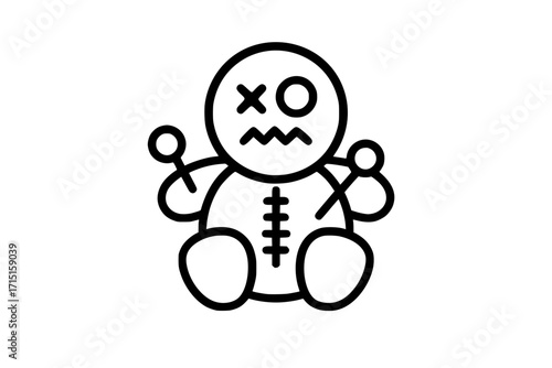 Simple Voodoo Doll Icon with Pins in Outline Style
