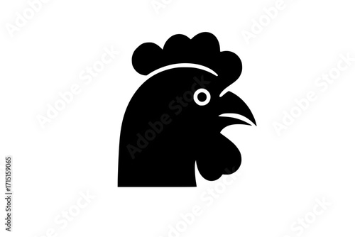 Black rooster head silhouette icon, minimal graphic
