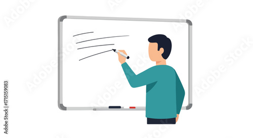 Illustrative scene of an individual writing or drawing on a whiteboard for presentation or explanation purposes for communication and ideas