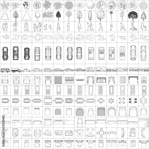 2D Vector Drawing Symbols for Interior Design and Architecture