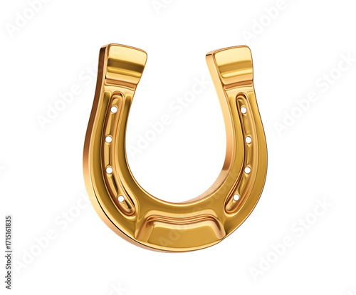 Polished gold horseshoe isolated on white, classic emblem of good fortune. AI generated