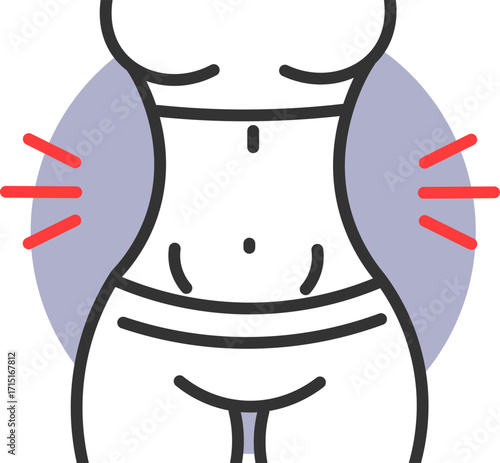 Minimalist illustration of a toned and defined female waist with abdominal highlights