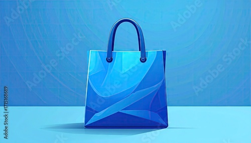 Blue Shopping Bag on Blue Background