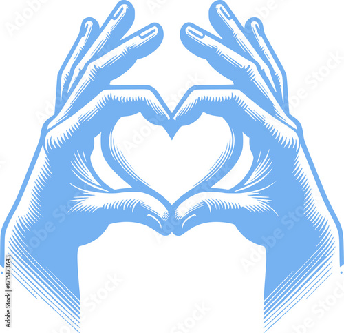 hands in the form of heart in blue