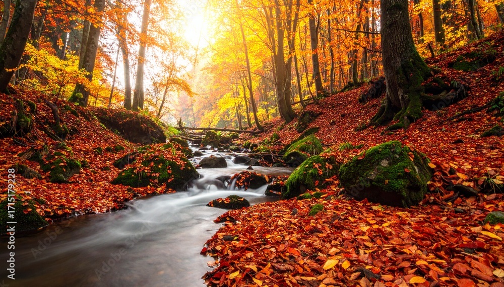 Fototapeta premium Bach im Herbstwald