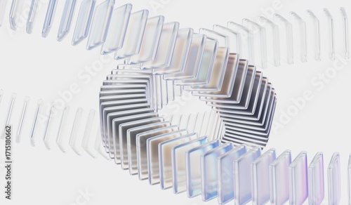 Digital technology, modern wallpaper. Abstract 3d background with glass dispersion cube shapes and circle effect. Geometric iridescent crystal glass. 3D illustration 4k 8k.