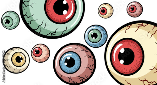 Collection of Cartoonish Eyeballs with Red, Blue, and Green Irises.