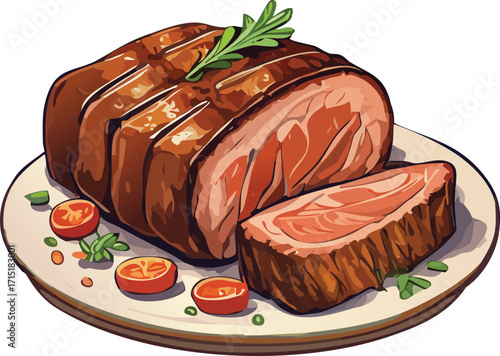 BBQ Brisket Flat Design Vector Illustration for Food Menu