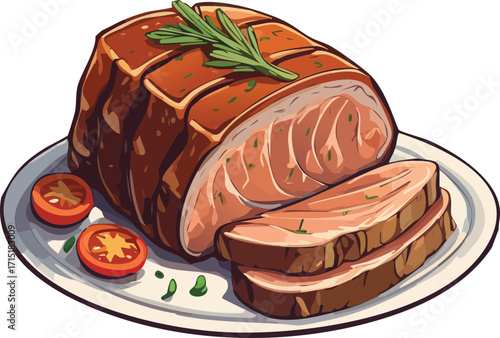 BBQ Brisket Flat Design Vector Illustration for Food Menu
