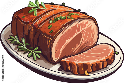 BBQ Brisket Flat Design Vector Illustration for Food Menu