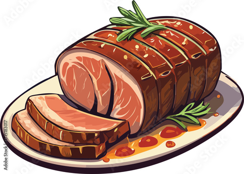 BBQ Brisket Flat Design Vector Illustration for Food Menu
