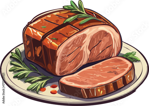 BBQ Brisket Flat Design Vector Illustration for Food Menu