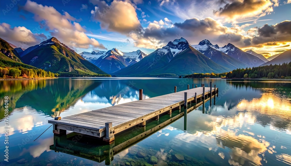 Naklejka premium Serene mountain lake sunrise (2)