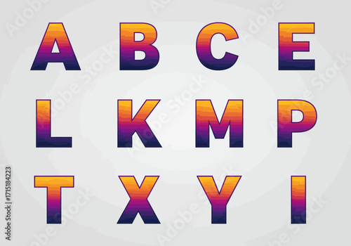 Colorful Alphabet Letters with Gradient Design A B C E L K M P T X Y I.