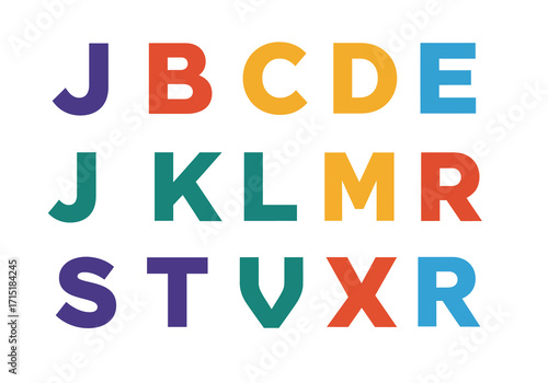 Colorful Alphabet Letters Displayed in Rows on White Background.