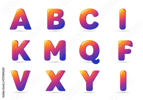 Colorful Gradient Alphabet Letters A B C I K M Q F V X Y I.