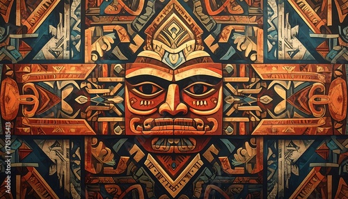 Intricate Tribal Face Pattern Design