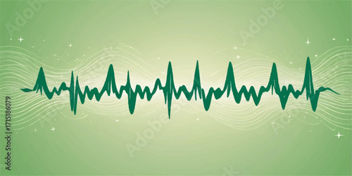 Vector illustration of a green abstract background with a pulsing heart graph for medical health and healthcare