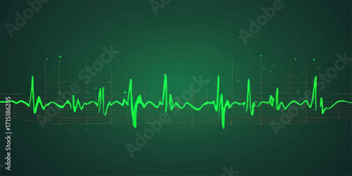 Medical heartbeat EKG pulse on a monitor screen showing a green cardiogram wave line, illustrating heart rate and health technology